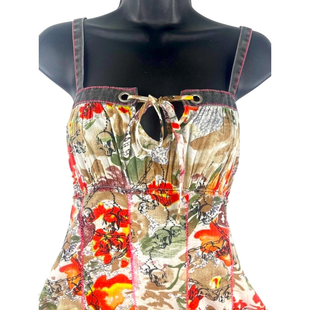 Firetrap women’s dress denim straps trim small 34/36 chest excellent